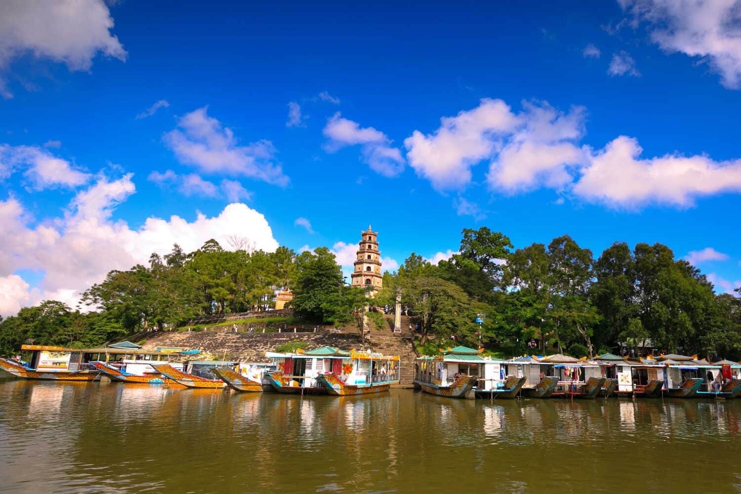 Visitors typically travel by scenic boat 